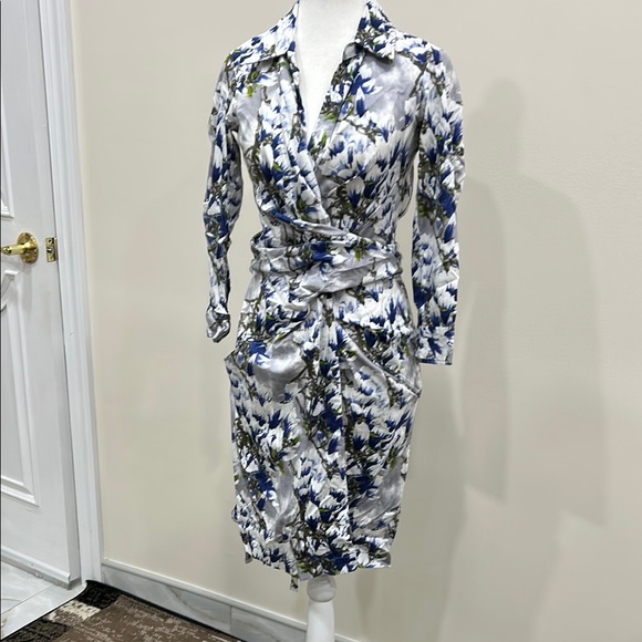 Samantha Sung Floral Wrap Dress - Blue and White - Picture 1 of 3